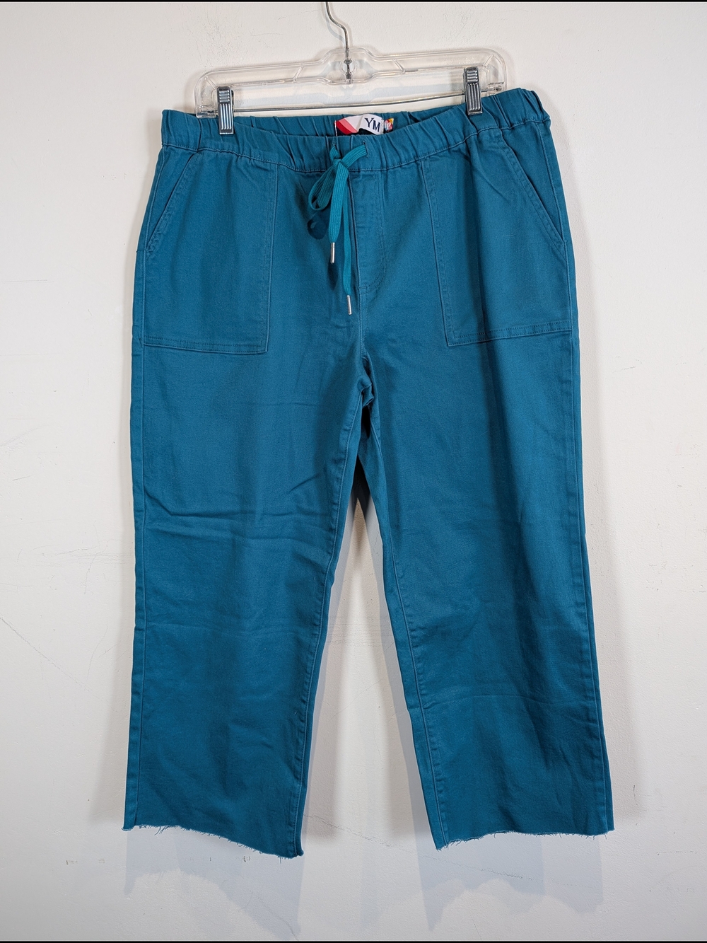 YMY by Freckled Poppy Teal Drawstring Utility Pants, Size Large